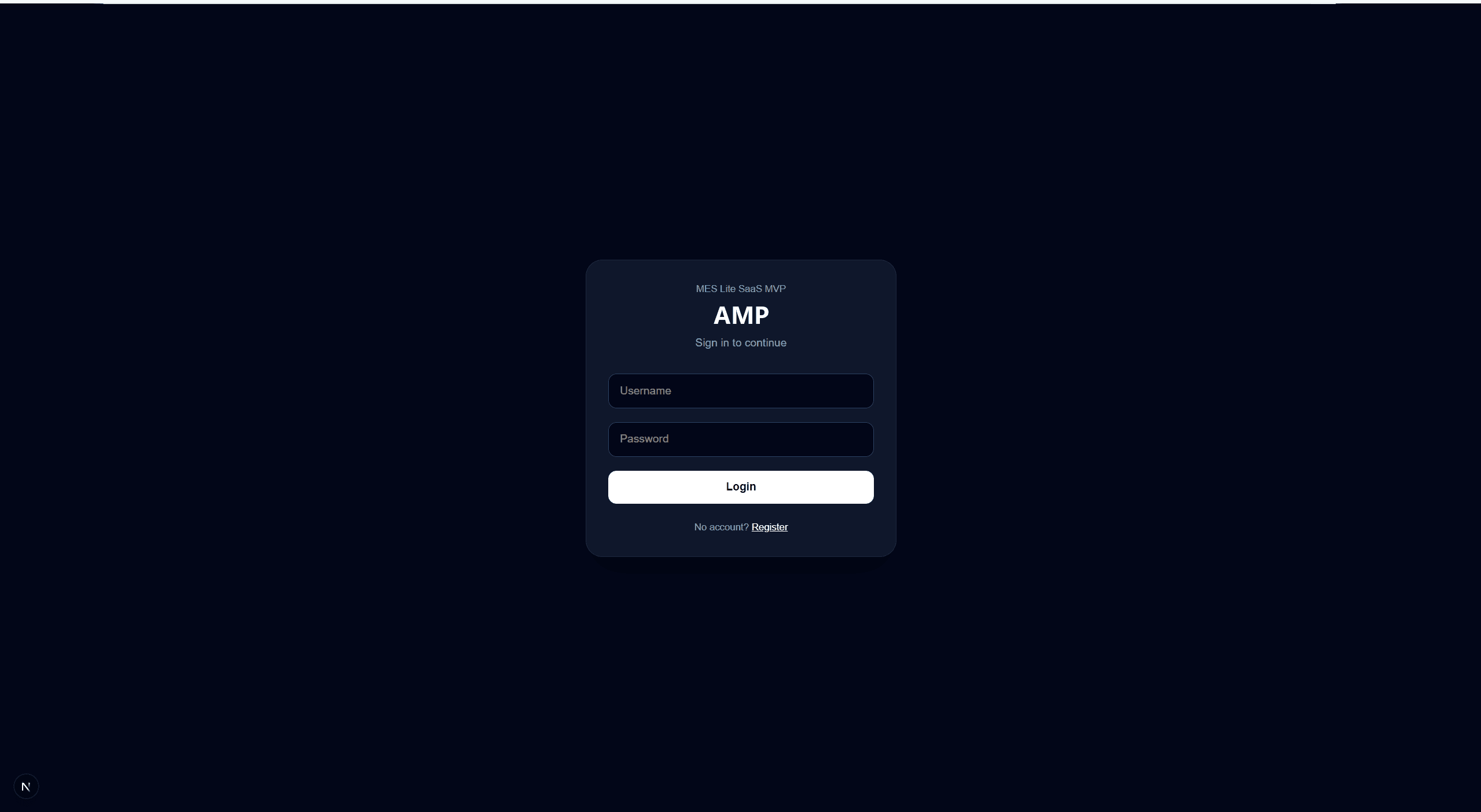 AMP authentication screen